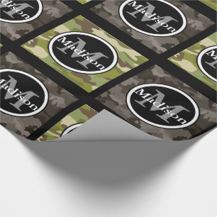 Papier Cadeau Camouflage vert et gris w/Name et monogramme