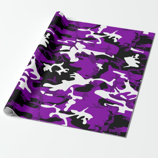 Papier Cadeau camouflage violet noir blanc camo (Déroulé)