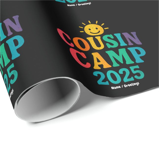 Papier Cadeau Camp Cousin 2025 Camping de vacances d'été (Coin rond)
