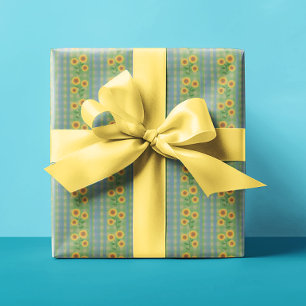 Papier Cadeau Campagne Cottage Bleu Vert Jaune Tournesols