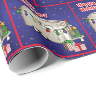 Papier Cadeau Camper De Remorque Avec Des Cadeaux Lumières Noël