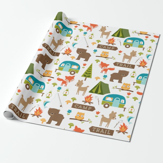 Papier Cadeau Campers joyeux Motif de bois (Déroulé)