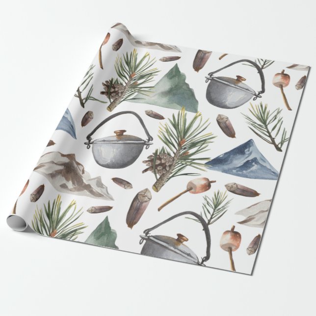 Papier Cadeau Camping, Randonnée, plein air et nature  (Déroulé)
