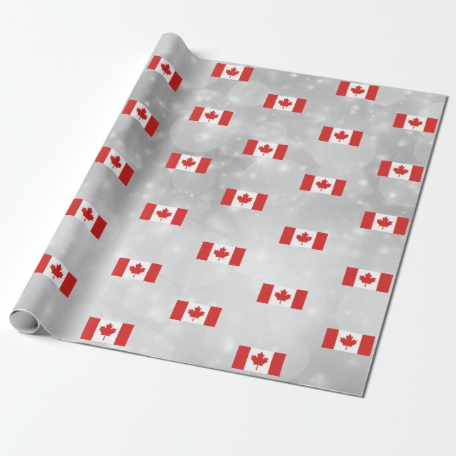 Papier Cadeau Canada Drapeau canadien Feuille d'érable rouge (Déroulé)
