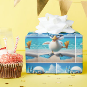 Papier Cadeau Canard Avec Tuba De Plongée Et Lunettes