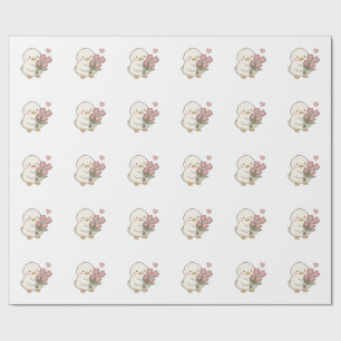 Papier Cadeau Canard Bébé Mignon Tenant un Bouquet de Tulipes Es