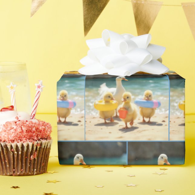 Papier Cadeau Canard blanc avec colliers sur la plage (Fête d'anniversaire)