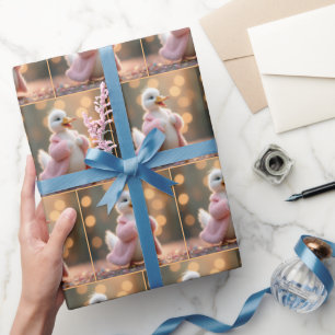 Papier Cadeau Canard Blanc En Cuir Rose
