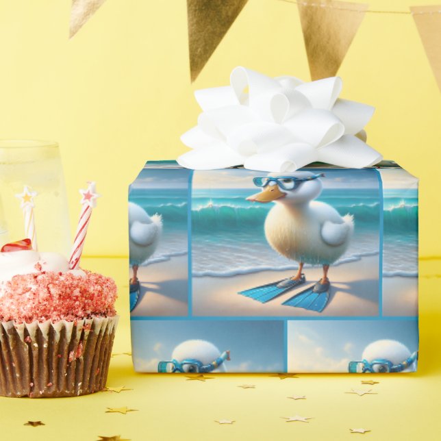 Papier Cadeau Canard blanc mignon avec des paillettes de natatio (Fête d'anniversaire)
