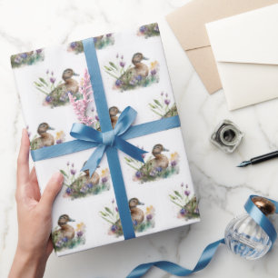 Papier Cadeau Canard D'Aquarelle En Fleurs