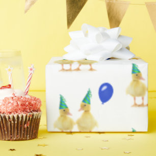 Papier Cadeau Canards d'anniversaire avec ballons bleus