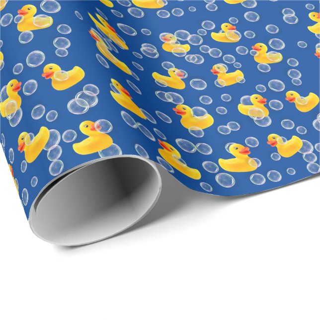 Papier Cadeau Canards en caoutchouc jaune en bulles (Coin rond)