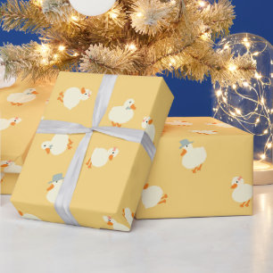 Papier Cadeau Canards illustrés à la main Enfants Jaune Baby Sho