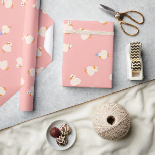 Papier Cadeau Canards illustrés à la main Fille Rose Baby Shower