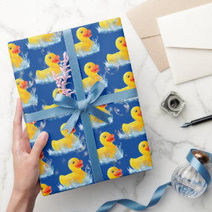 Papier Cadeau Canards Jaunes En Caoutchouc Avec Bulles