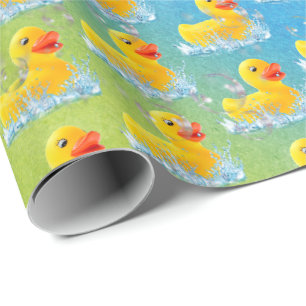 Papier Cadeau Canards Jaunes En Caoutchouc Avec Bulles