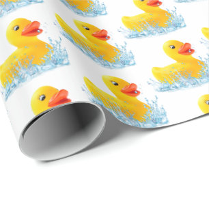 Papier Cadeau Canards Jaunes En Caoutchouc Dans L'Eau