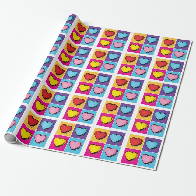 Papier Cadeau Candy Heart Hearts Pop Art Valentine's Day (Déroulé)