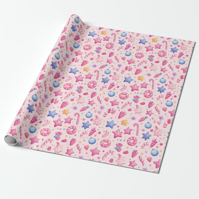 Papier Cadeau "Candyland Christmas Stars Motif" (Déroulé)