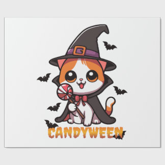 Papier Cadeau candyween - chatte sorcière halloween