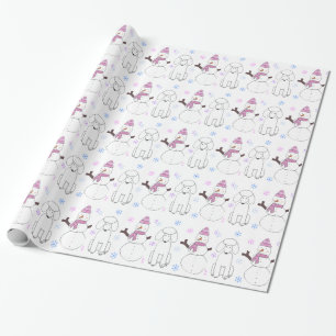 Papier Cadeau Caniche et bonhomme de neige