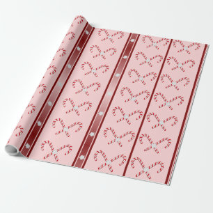 Papier Cadeau Canne à bonbons et Motifs rose, rouge, blanc