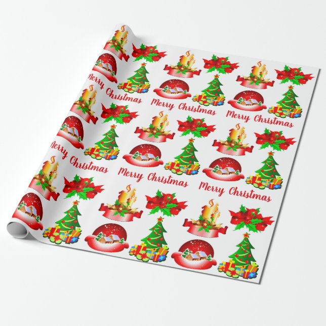 Papier Cadeau Caoutchouc de Noël Globe de neige et ruban (Déroulé)