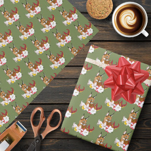 Papier Cadeau Caracal Wild Cat Floral Green
