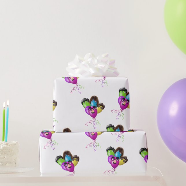 Papier Cadeau Caractère Ballons d'anniversaire sur blanc (Cadeaux de fête)