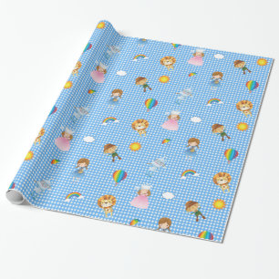 Papier Cadeau Caractères de magicien d'Oz sur le guingan bleu e