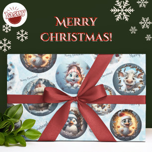 Papier Cadeau Caractères de Noël 3D Neige Globes Enveloppement P