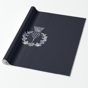 Papier Cadeau Carbone Fibre Print Silver Scottish Thistle