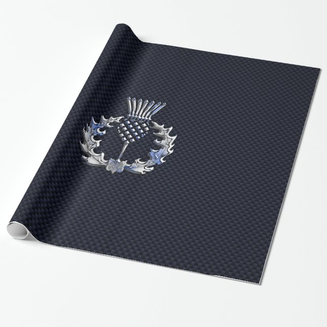 Papier Cadeau Carbone Fibre Print Silver Scottish Thistle (Déroulé)