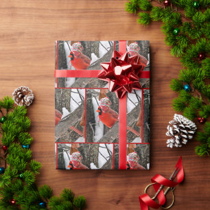 Papier Cadeau Cardinal de Noël avec Casquette d'hiver