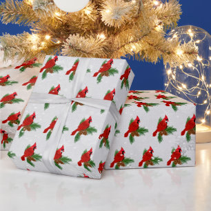 Papier Cadeau Cardinal De Noël Sur Pin