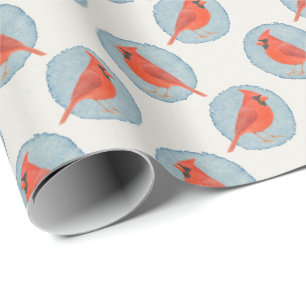 Papier Cadeau Cardinal rouge festif en points d'aquarelle
