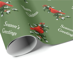 Papier Cadeau Cardinal rouge homme et Holly Green