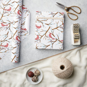 Papier Cadeau Cardinal Rouge SnowTree Motif Noël