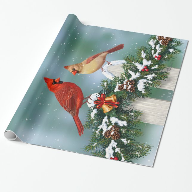 Papier Cadeau Cardinaux de Noël & Garland (Déroulé)