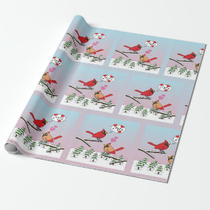 Papier Cadeau Cardinaux du Nord Rouge mignonne Amour Paysage hiv