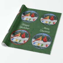 Cardinaux et lumières de Noël Vert