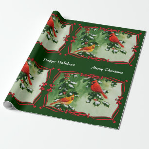 Papier Cadeau Cardinaux mâles et femelles verts