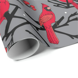 Papier Cadeau Cardinaux rouges Motif hiver Bois Noël