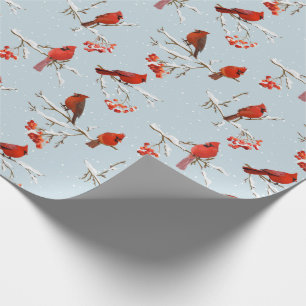 Papier Cadeau Cardinaux sur les branches couvertes de neige 