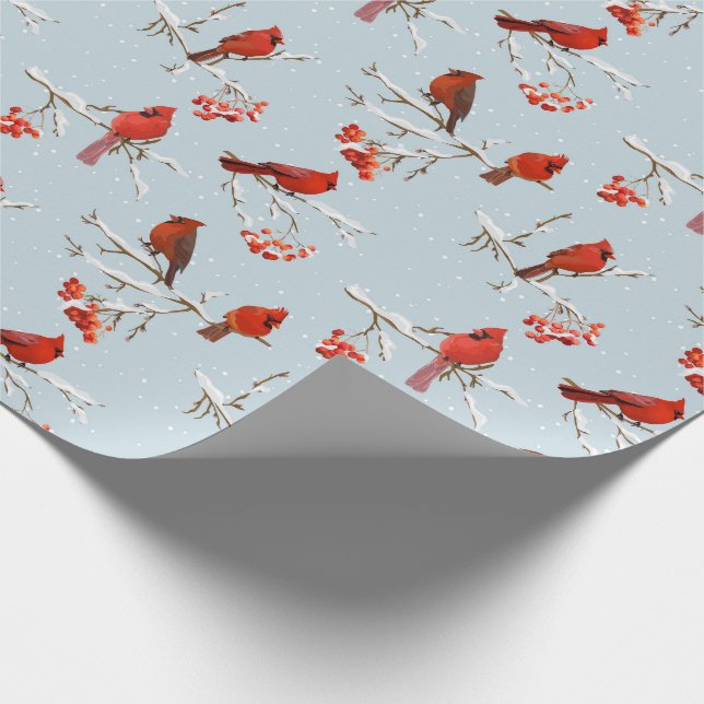 Papier Cadeau Cardinaux sur les branches couvertes de neige  (Coin)