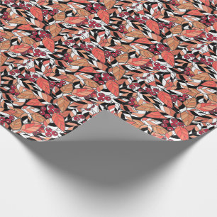 Papier Cadeau Caricature Abstraite feuilles baies noir