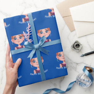 Papier Cadeau Caricature Anniversaire Fille aux grands yeux