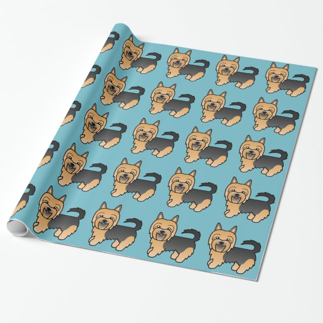 Papier Cadeau Caricature Bleu Et Tan Terrier Australien (Déroulé)