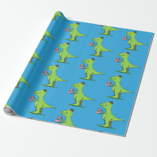 Papier Cadeau Caricature de dinosaure vert t rex