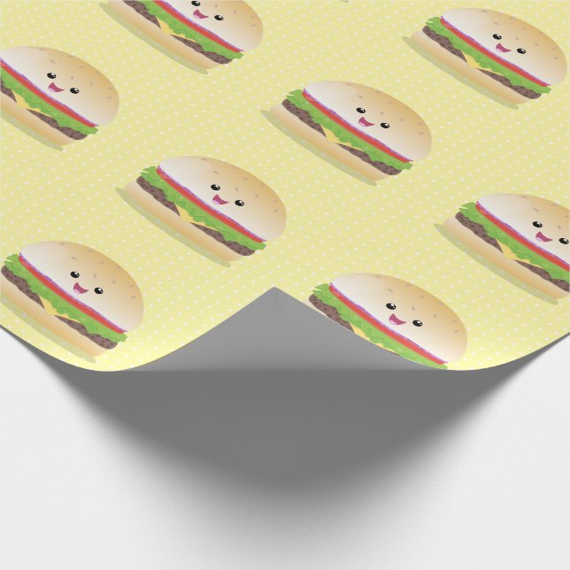 Papier Cadeau Caricature de hamburger kawaii joyeux (Coin)